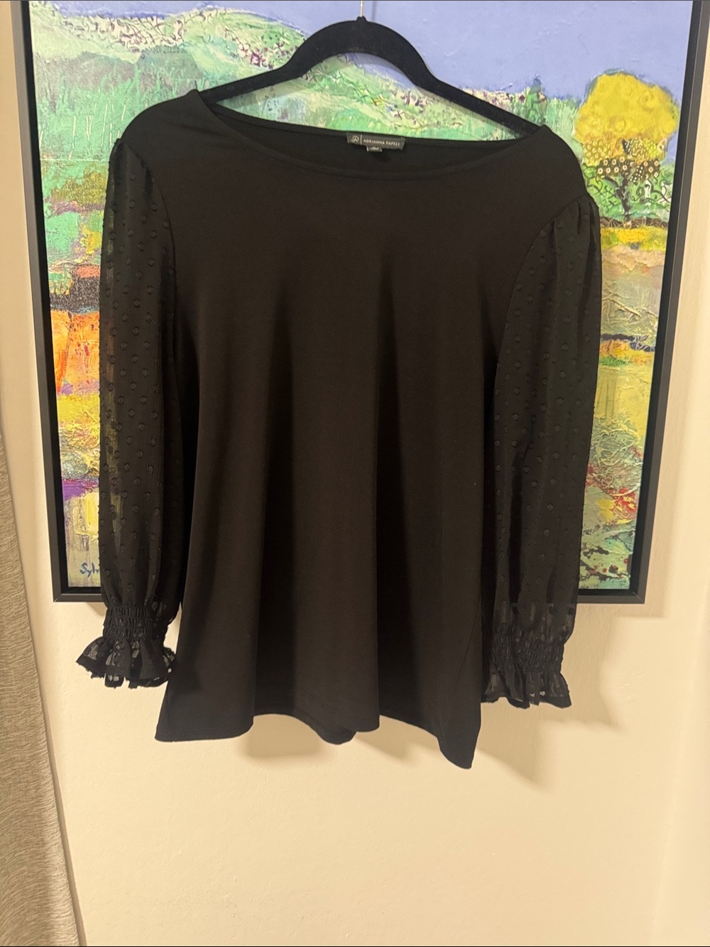 Black Sheer Dot Sleeve Blouse
